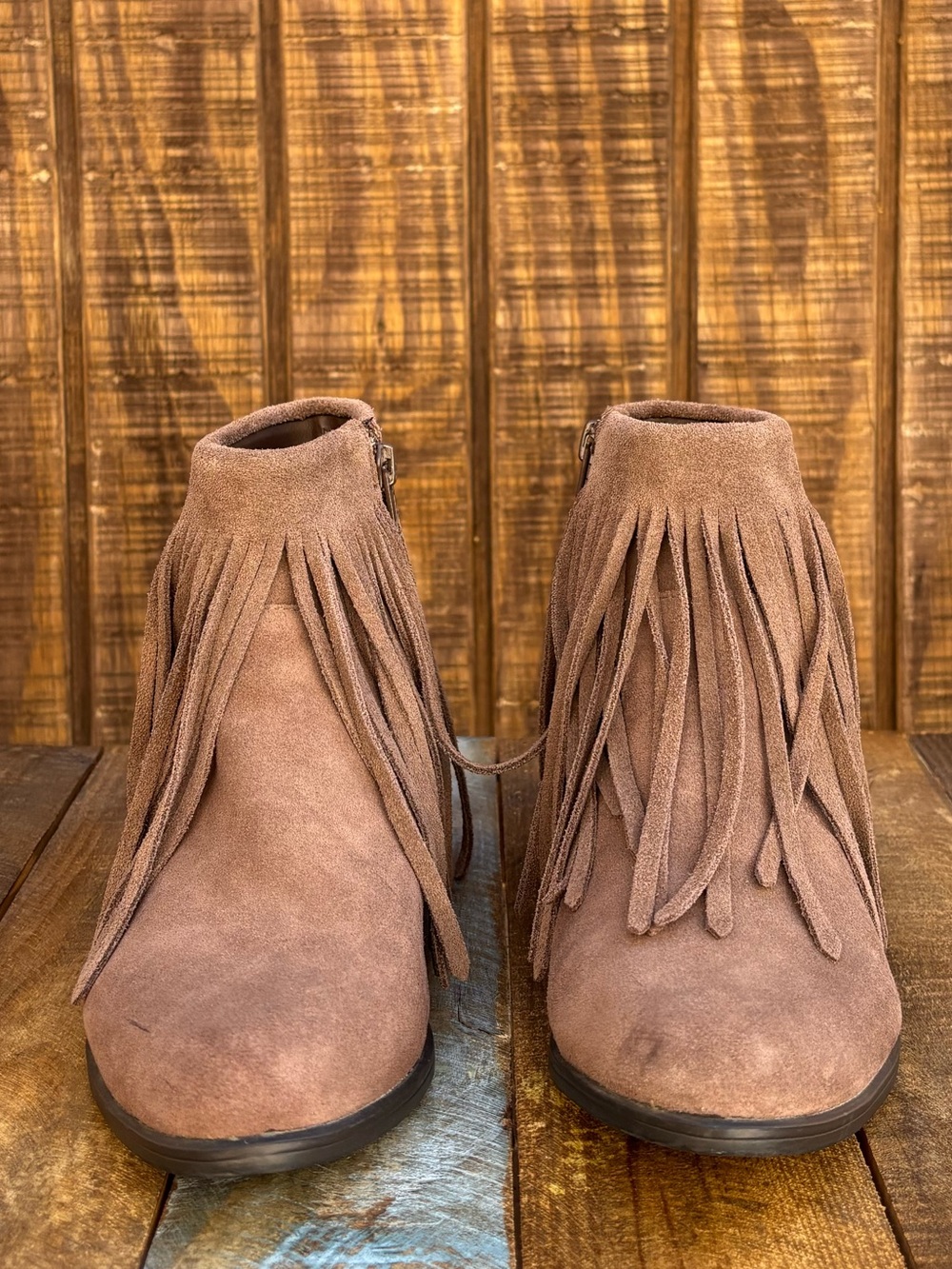 Steve Madden Ranco Fringe Taupe Leather Ankle Boots View 6